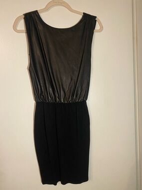 Alice + Olivia Black Sleeveless lambskin Leather Top Midi Dress